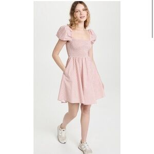 Caroline Constas Women's Plaid Smocked Mini Dress Stretch White Pink Size XL